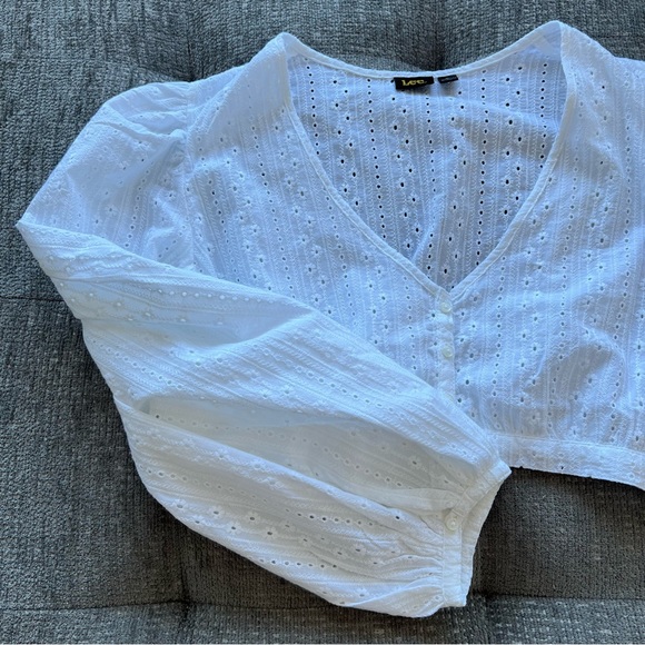 NWT Lee Crop Puff Sleeve Blouse in White - Picture 5 of 7